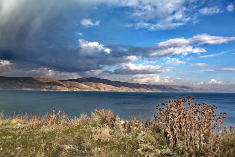  Armenia: Lake Sevan, the largest lake in Armenia and the Caucasus region, one of the largest high-altitude lakes in the world. October 2009.